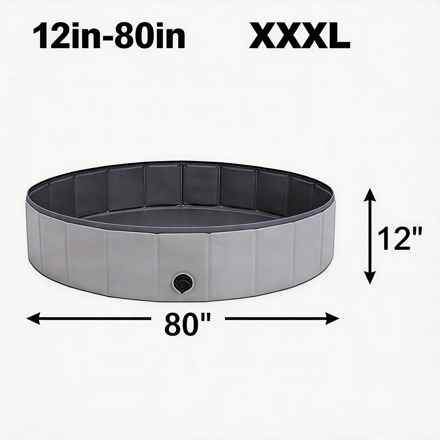 Foldable Dog Pool dark gray XXXL 80 inch 12 deep