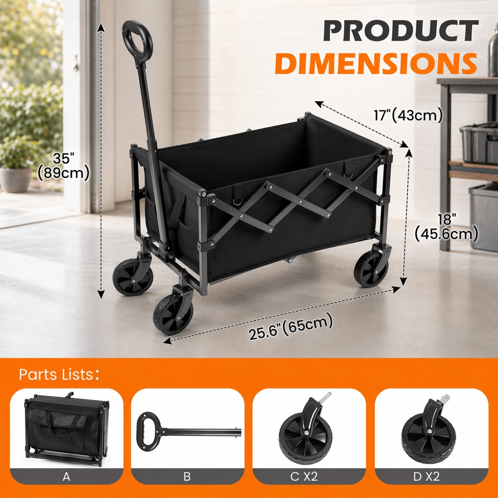 Collapsible Wagon Pet Cart – all-terrain wheels close-up