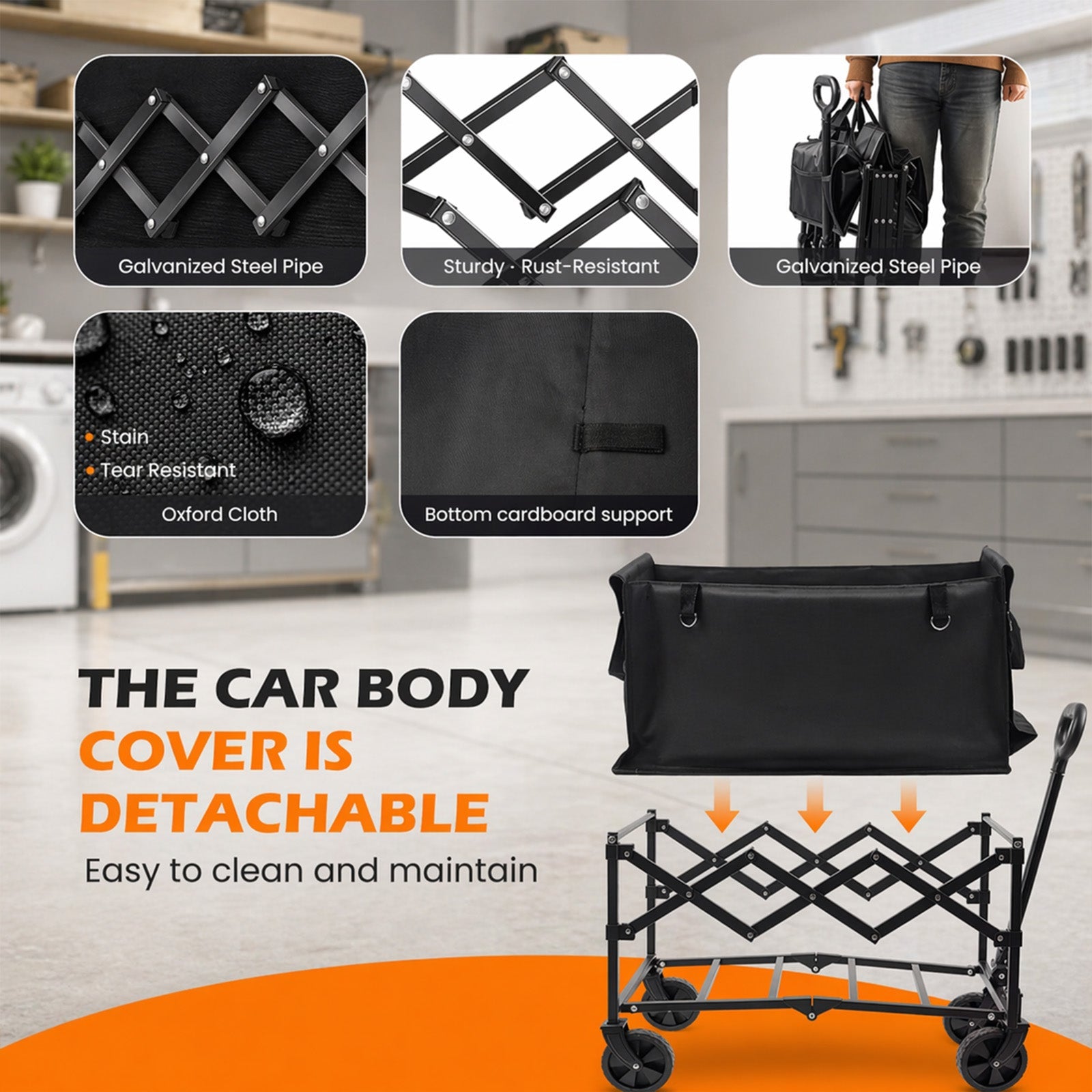 Collapsible Wagon Pet Cart – steel frame detail