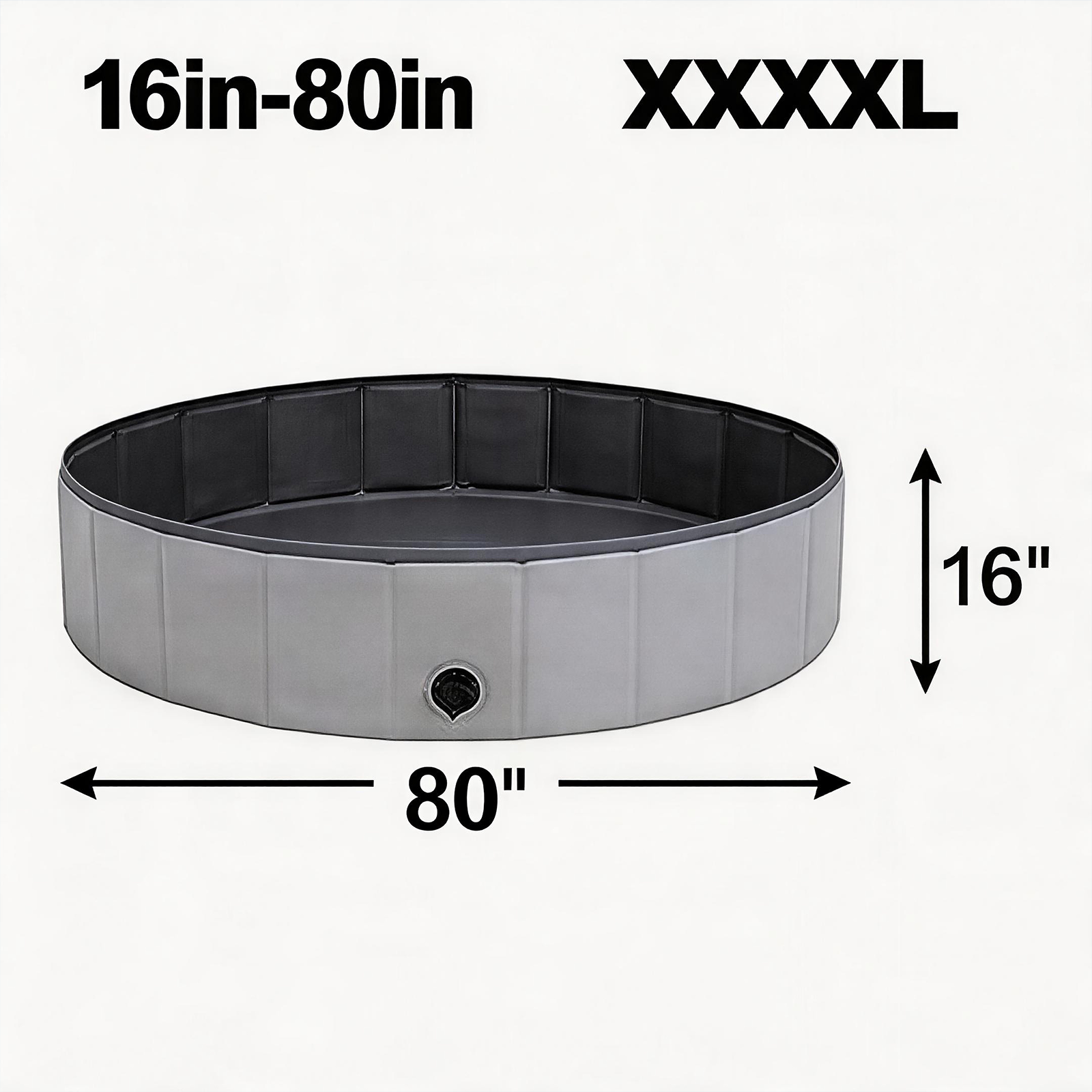 Foldable Dog Pool dark gray XXXXL 80 inch 16 deep